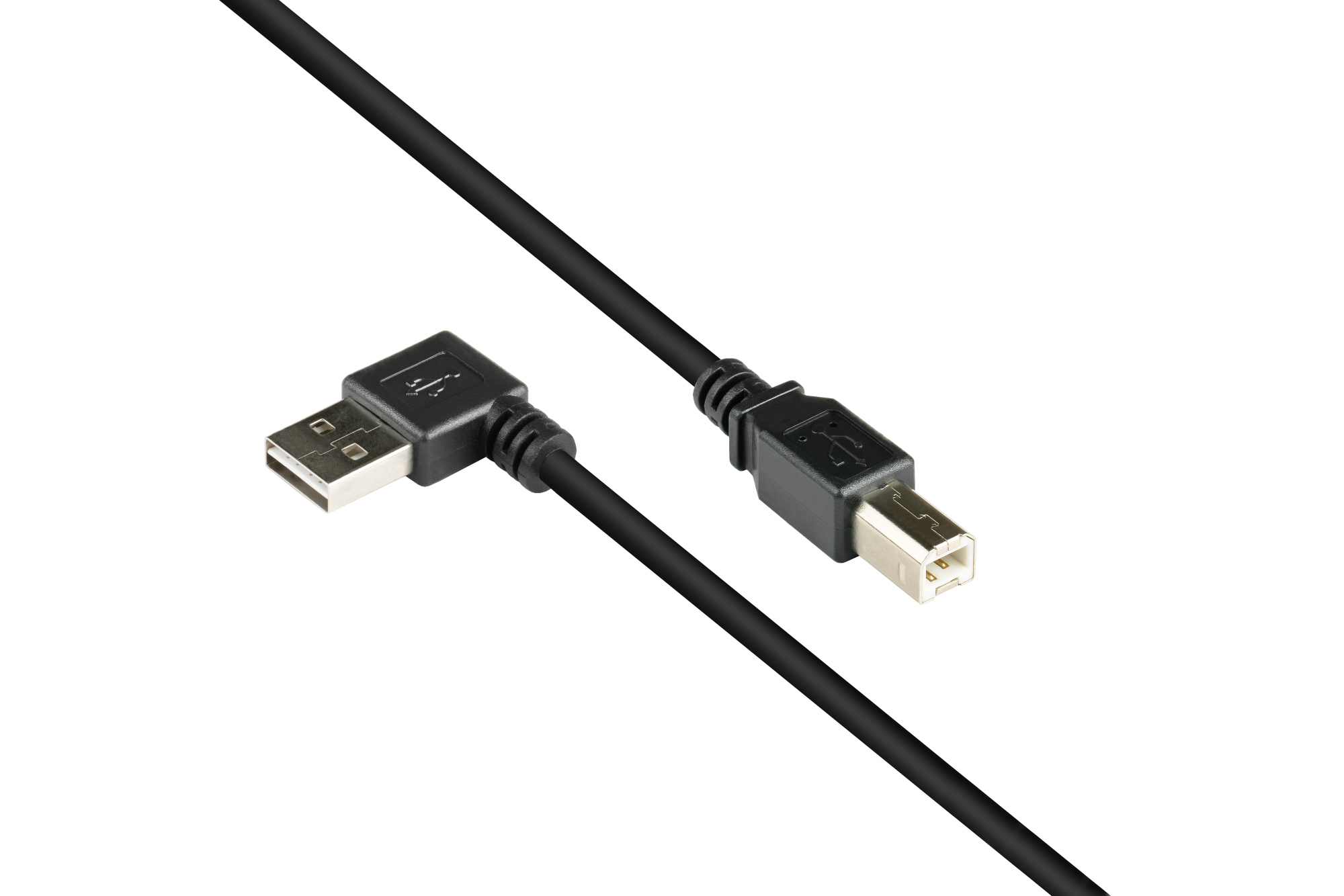 Anschlusskabel USB 2.0 EASY Stecker A gewinkelt an Stecker B, schwarz, 2m