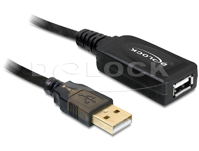 USB 2.0 Verlängerung Stecker A an Buchse A, aktiv, schwarz, 15m