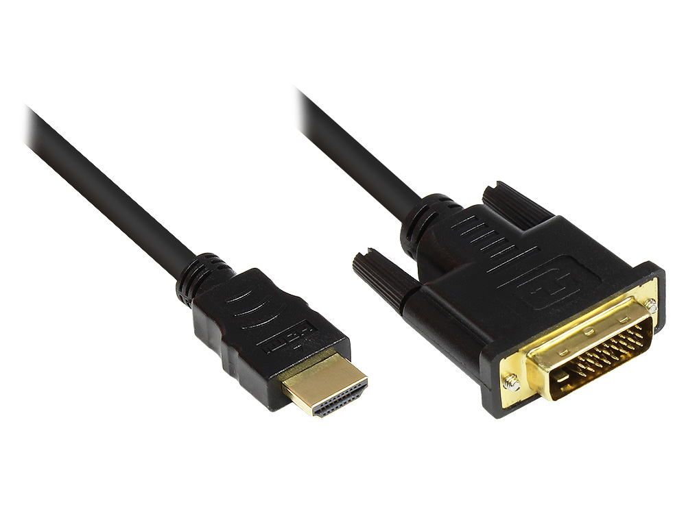 Anschlusskabel HDMI 19pol Stecker an DVI-D 24+1 Stecker, 24K, OFC, schwarz, 1,5m