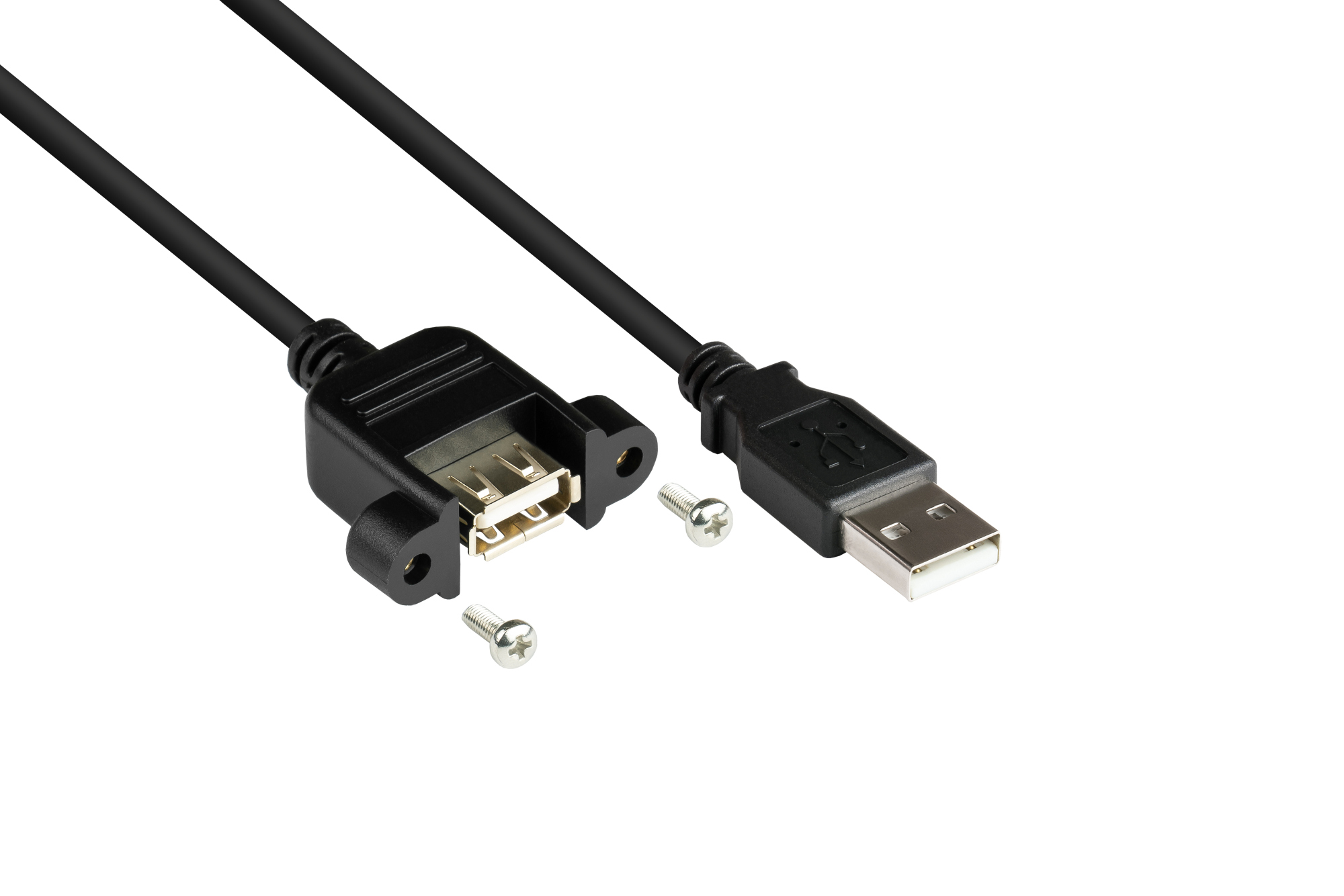 Verlängerung USB 2.0 Stecker A an Einbaubuchse A, CU, schwarz, 0,5m
