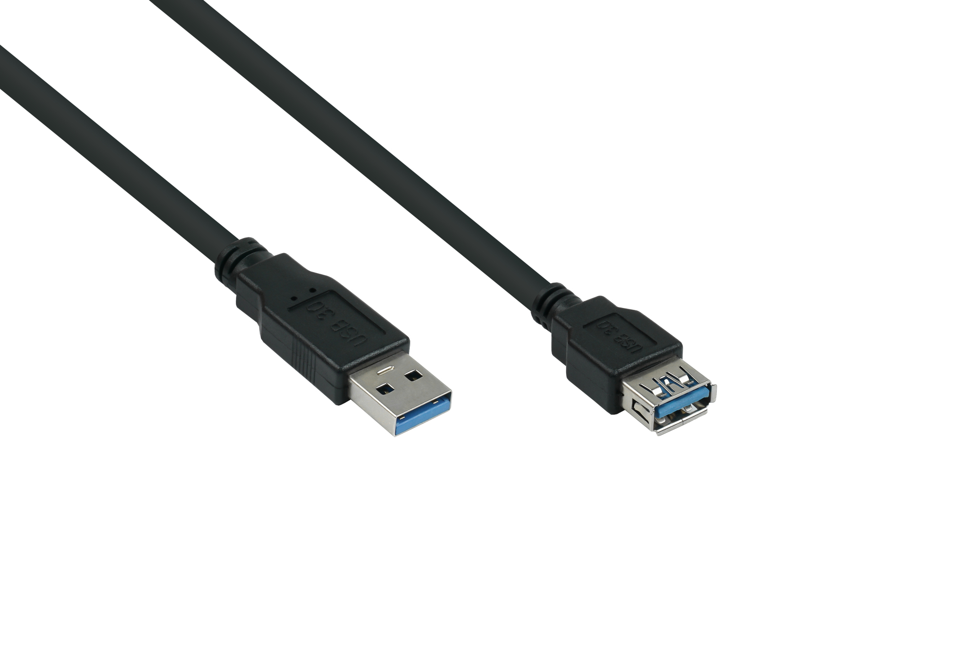 USB 3.0 Verlängerungskabel Stecker A an Buchse A, Premium, AWG28 / AWG24, UL, KUPFER, schwarz, 0,5m
