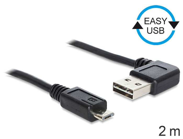 Anschlusskabel USB 2.0 EASY Stecker A an micro Stecker B, gewinkelt, schwarz, 2m
