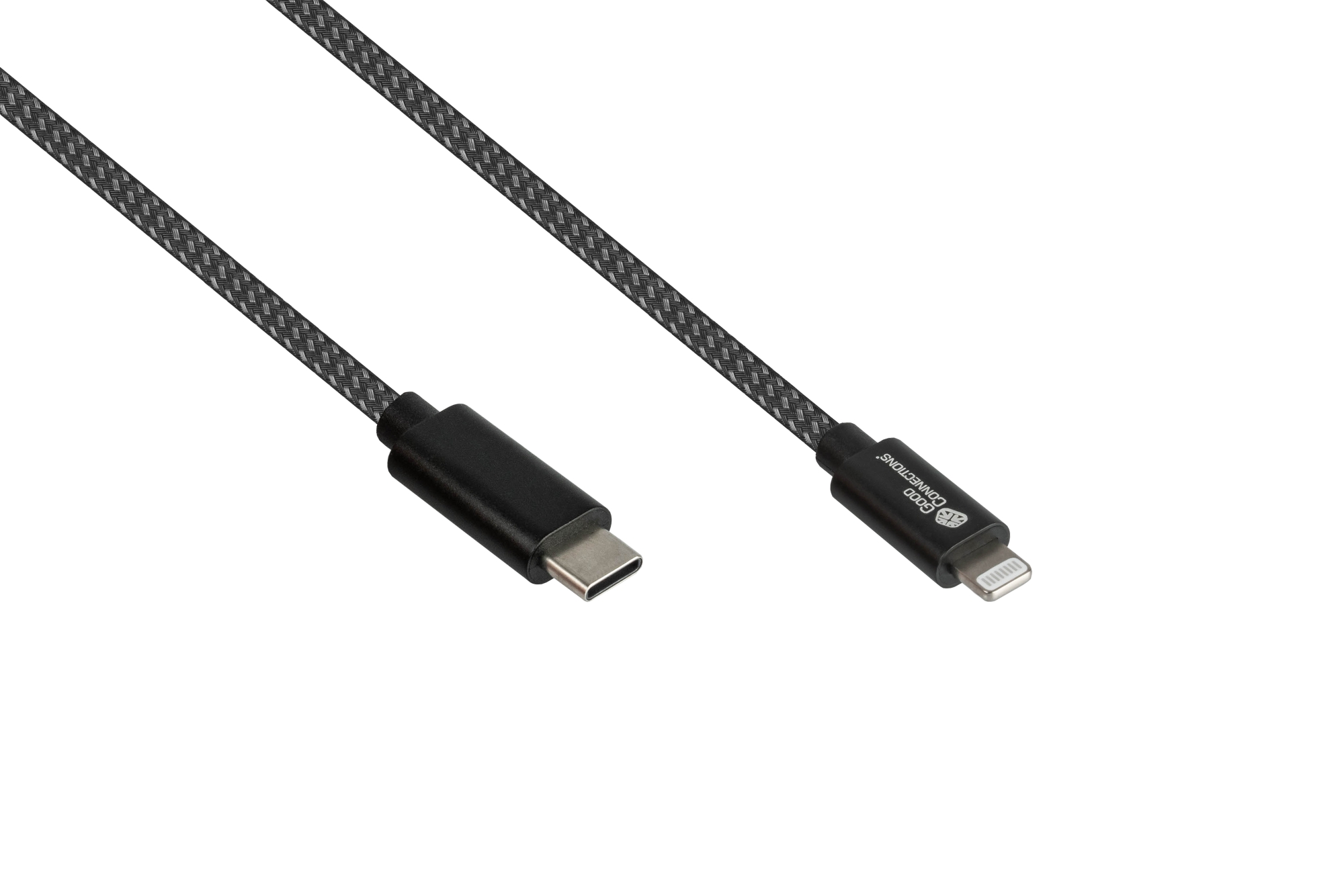 USB 2.0 Lade- und Datenkabel für iPhone/iPad/iPod, USB-C™ Stecker an Lightning™ Stecker, MFI zertifiziert, 18W, schwarz, 0,5m, Good Connections®