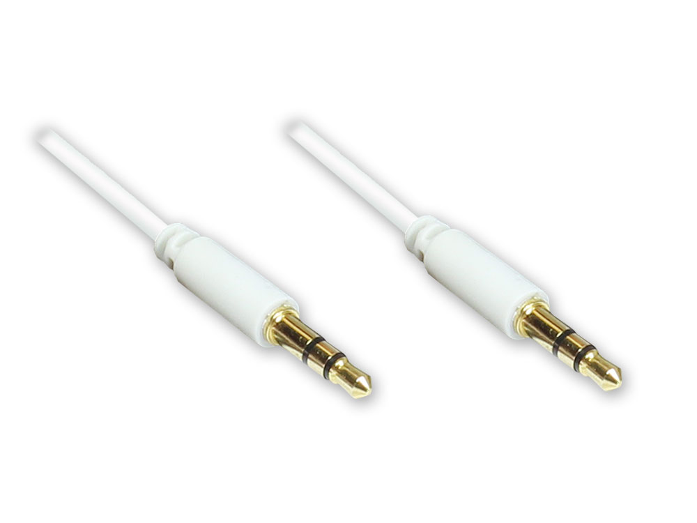 Anschlusskabel Klinke 3,5mm Stecker an Stecker (3polig), Slim-Ausführung, weiß, 0,5m