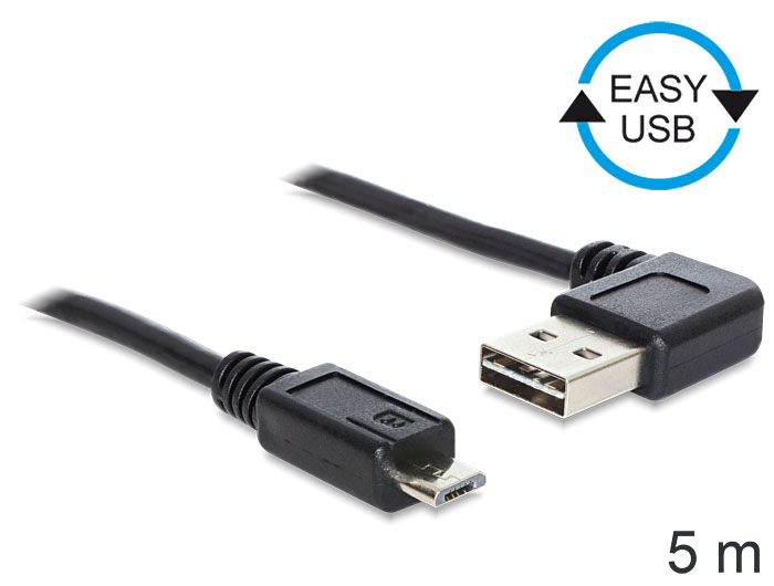 Anschlusskabel USB 2.0 EASY Stecker A an micro Stecker B, gewinkelt, schwarz, 5m