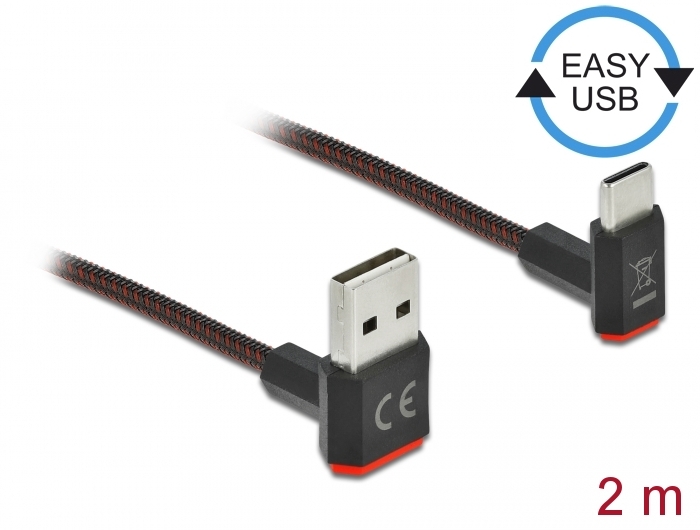 EASY-USB 2.0 Kabel Typ-A Stecker zu USB Type-C™ Stecker gewinkelt oben / unten 2 m schwarz