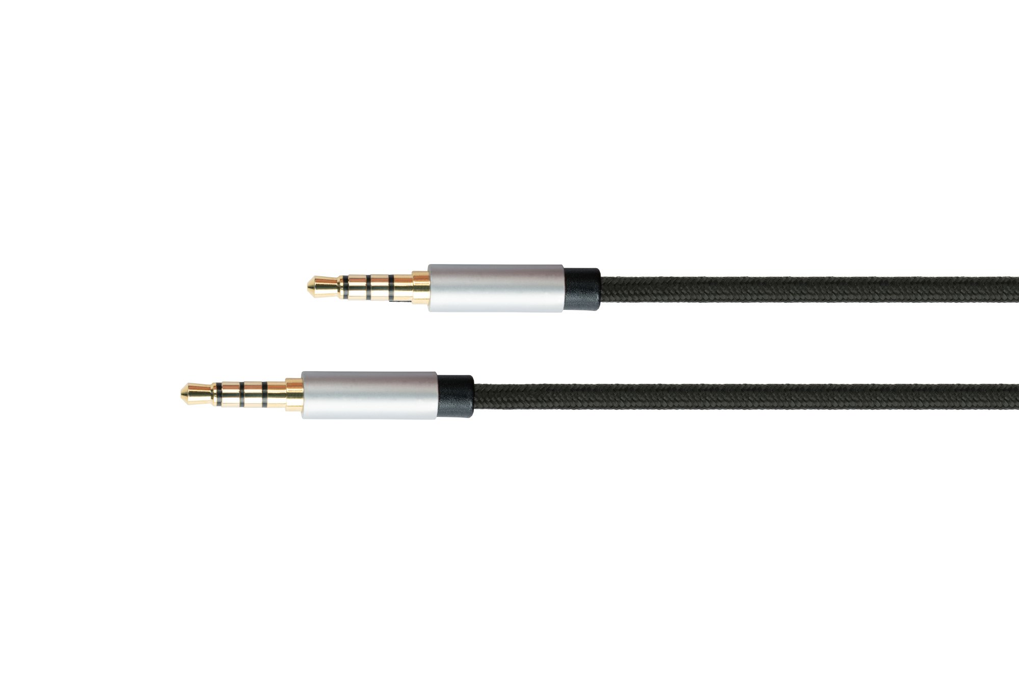 Audio Anschlusskabel High-Quality, 4-poliger 3,5mm Klinkenstecker beidseitig, Textilmantel, schwarz, 1m