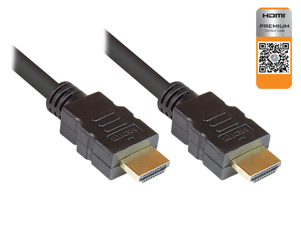 Anschlusskabel HDMI™ 2.0b, 4K / UHD @60Hz, PREMIUM zertifiziert, vergoldete Stecker und Kupferkontakte, OFC, schwarz, 1 m, Good Connections®