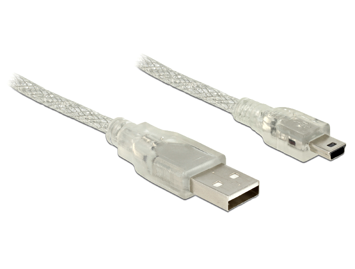 Anschlusskabel USB 2.0 A Stecker an USB 2.0 Mini-B Stecker, transparent, 3m