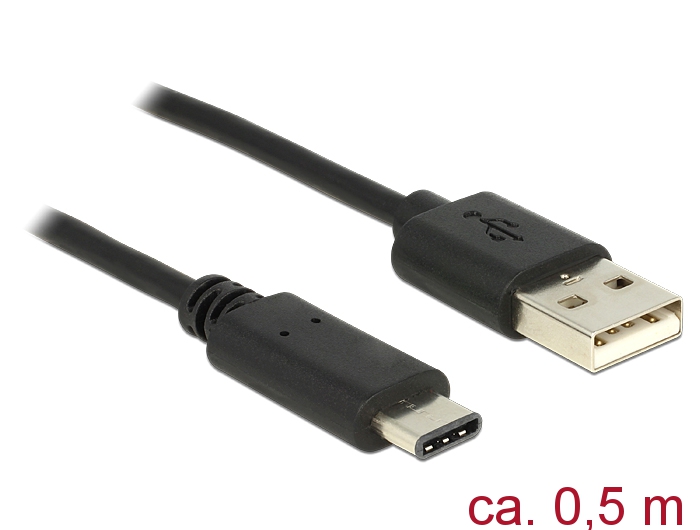 Kabel USB 2.0 Typ-A Stecker an USB Type-C 2.0 Stecker, schwarz, 0,5m