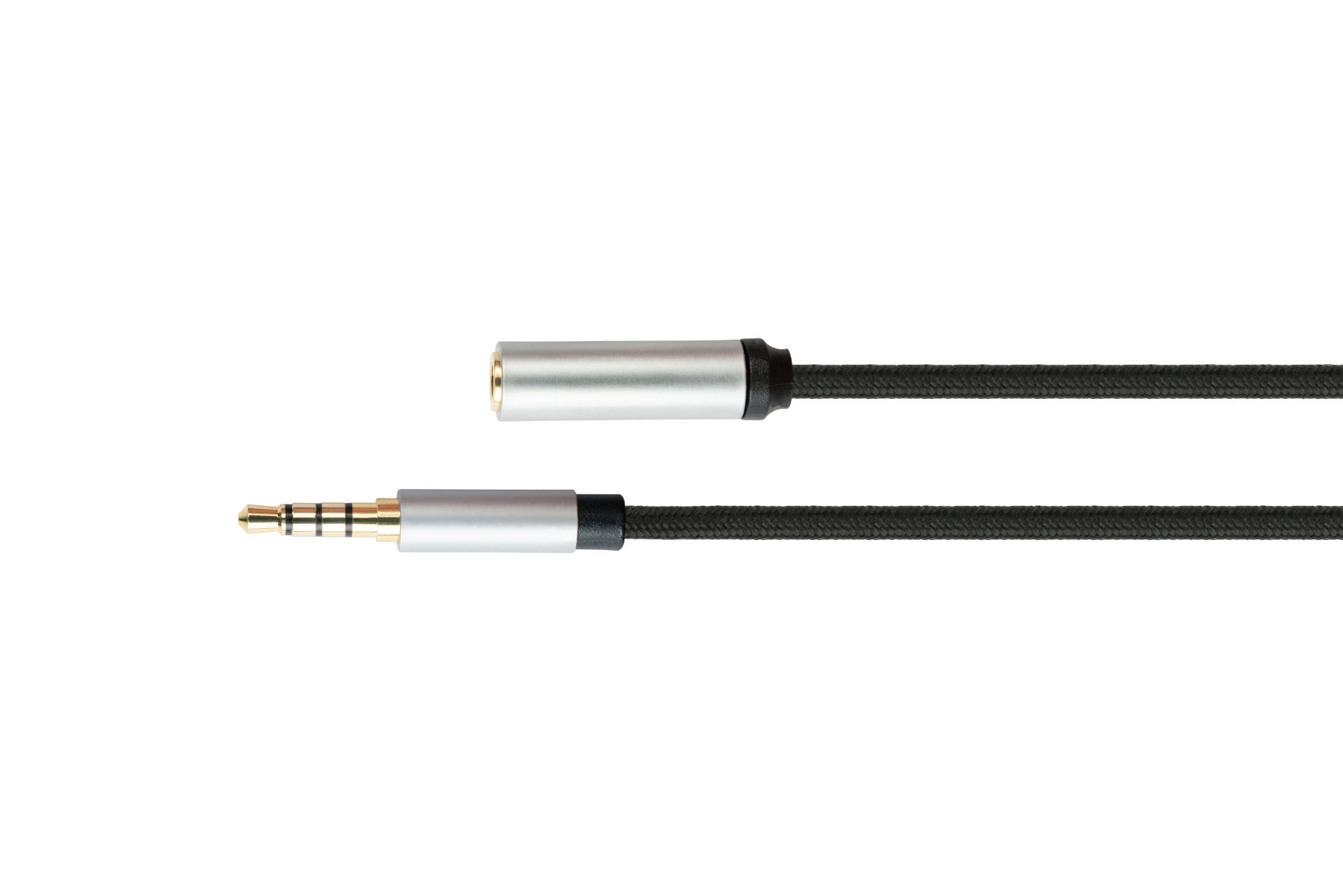 Audio Verlängerungskabel High-Quality, 4-poliger 3,5mm Klinkenstecker an Klinkenbuchse, Textilmantel, schwarz, 0,5m