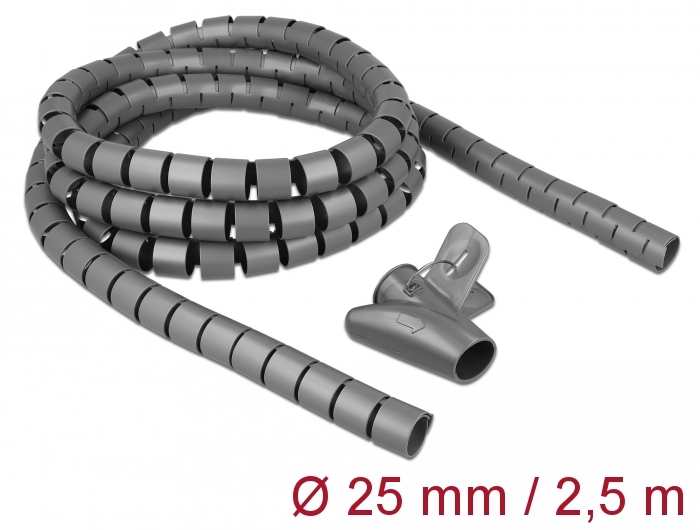 Spiralschlauch mit Einziehwerkzeug 2,5 m x 25 mm grau