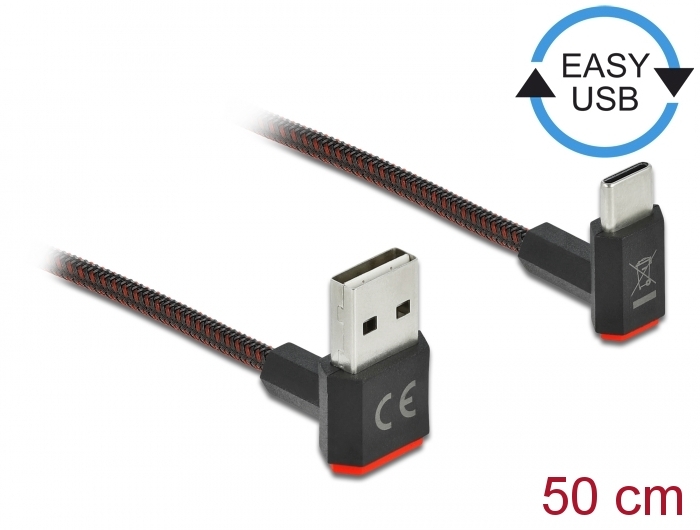 EASY-USB 2.0 Kabel Typ-A Stecker zu USB Type-C™ Stecker gewinkelt oben / unten 0,5 m schwarz