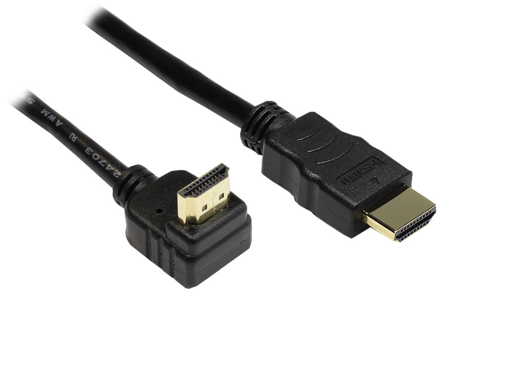 High-Speed-HDMI®-Kabel mit Ethernet, Winkelstecker oben, vergoldete Stecker, 5m