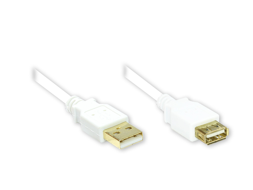 Verlängerung USB 2.0 Stecker A an Buchse A, vergoldet, weiß, 5m