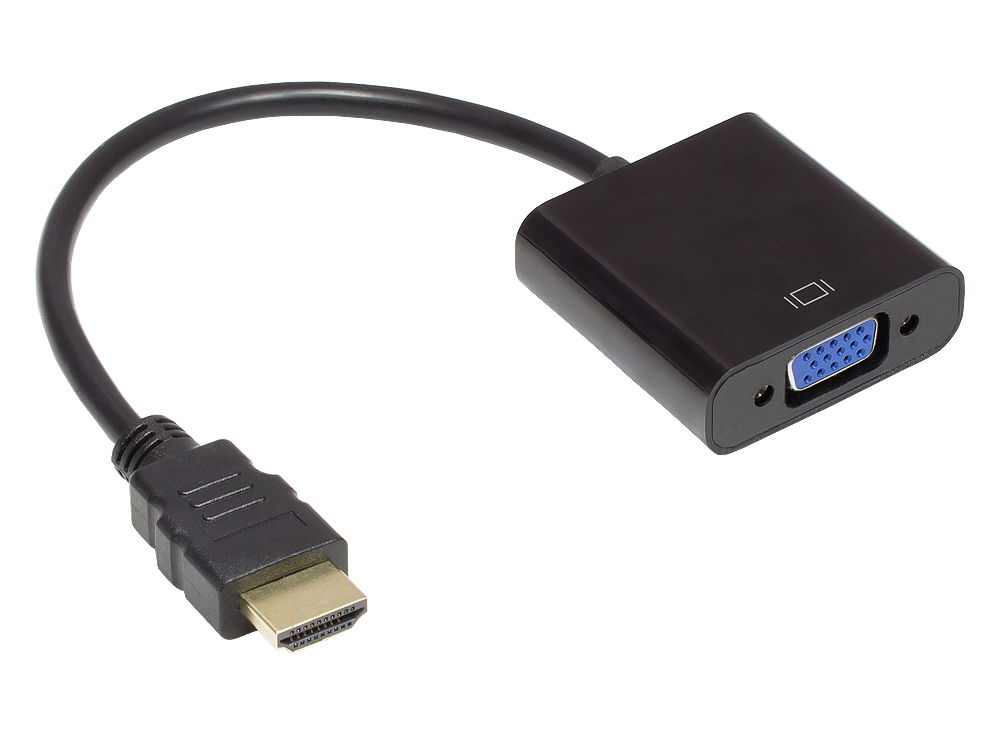 Adapter HDMI zu VGA, HDMI Stecker an VGA Buchse, 3,5 mm Stereo-Buchse, USB Micro B Buchse, schwarz