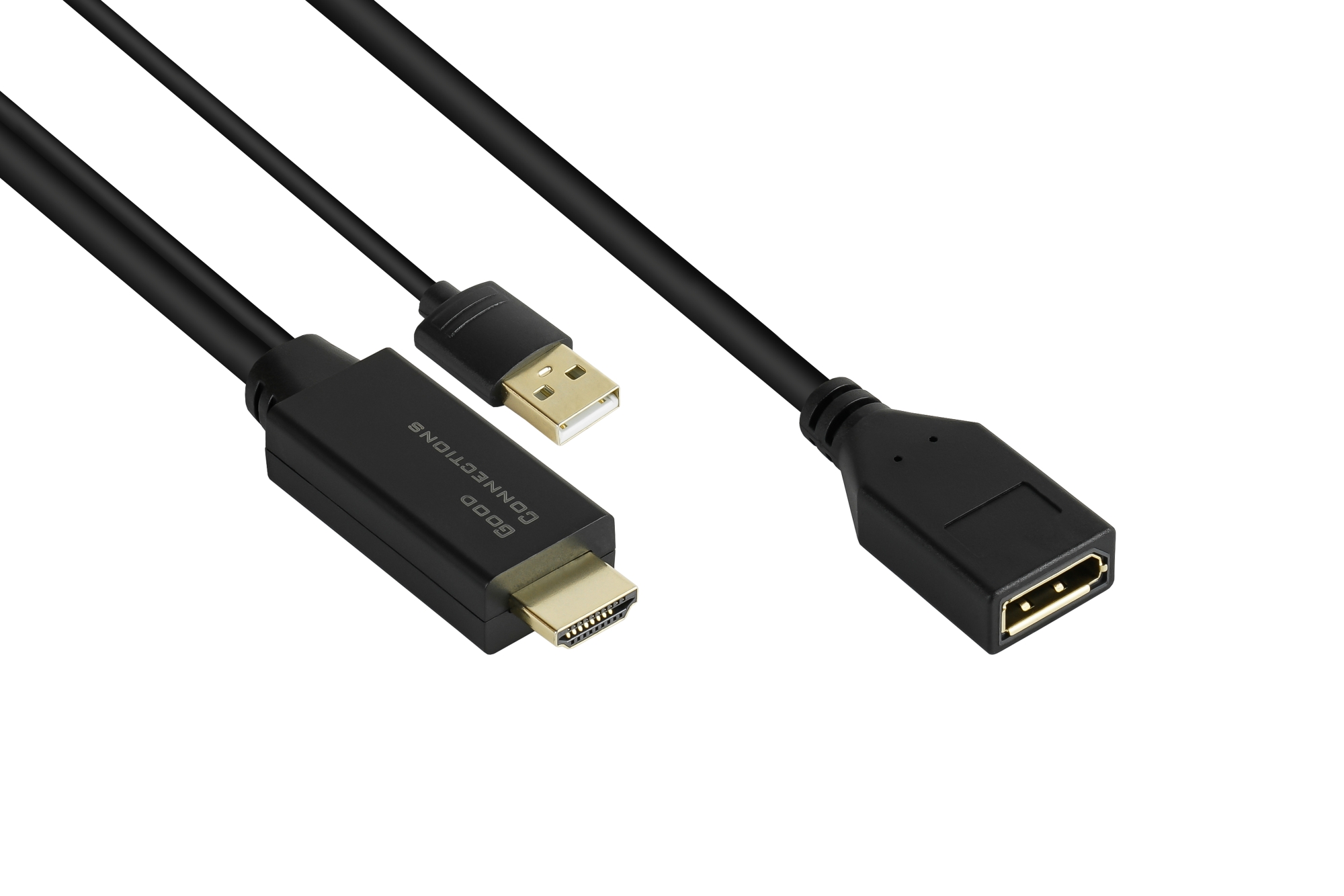 Adapter HDMI 2.0b Stecker an DisplayPort 1.2 Buchse, 4K @60Hz, USB Power, schwarz, 0,3m