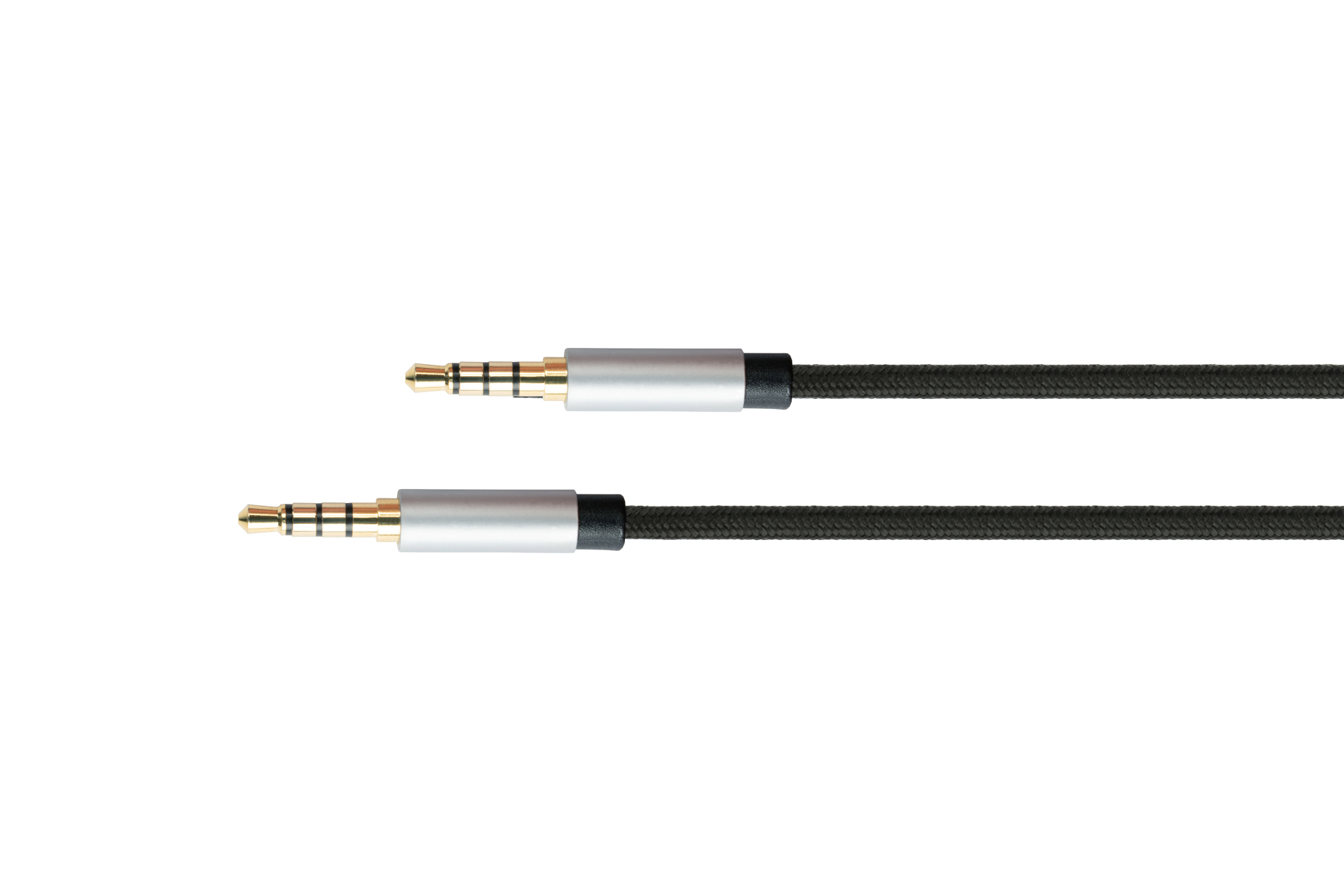 Audio Anschlusskabel High-Quality, 4-poliger 3,5mm Klinkenstecker beidseitig, Textilmantel, schwarz, 2m