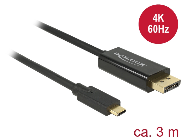 Kabel USB Type-C Stecker an Displayport Stecker (DP Alt Mode), 4K 60Hz, schwarz, 3m