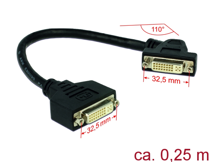 Kabel DVI 24+5 Buchse an DVI 24+5 Buchse anm Einbau 110° gewinkelt, schwarz, 0,25m