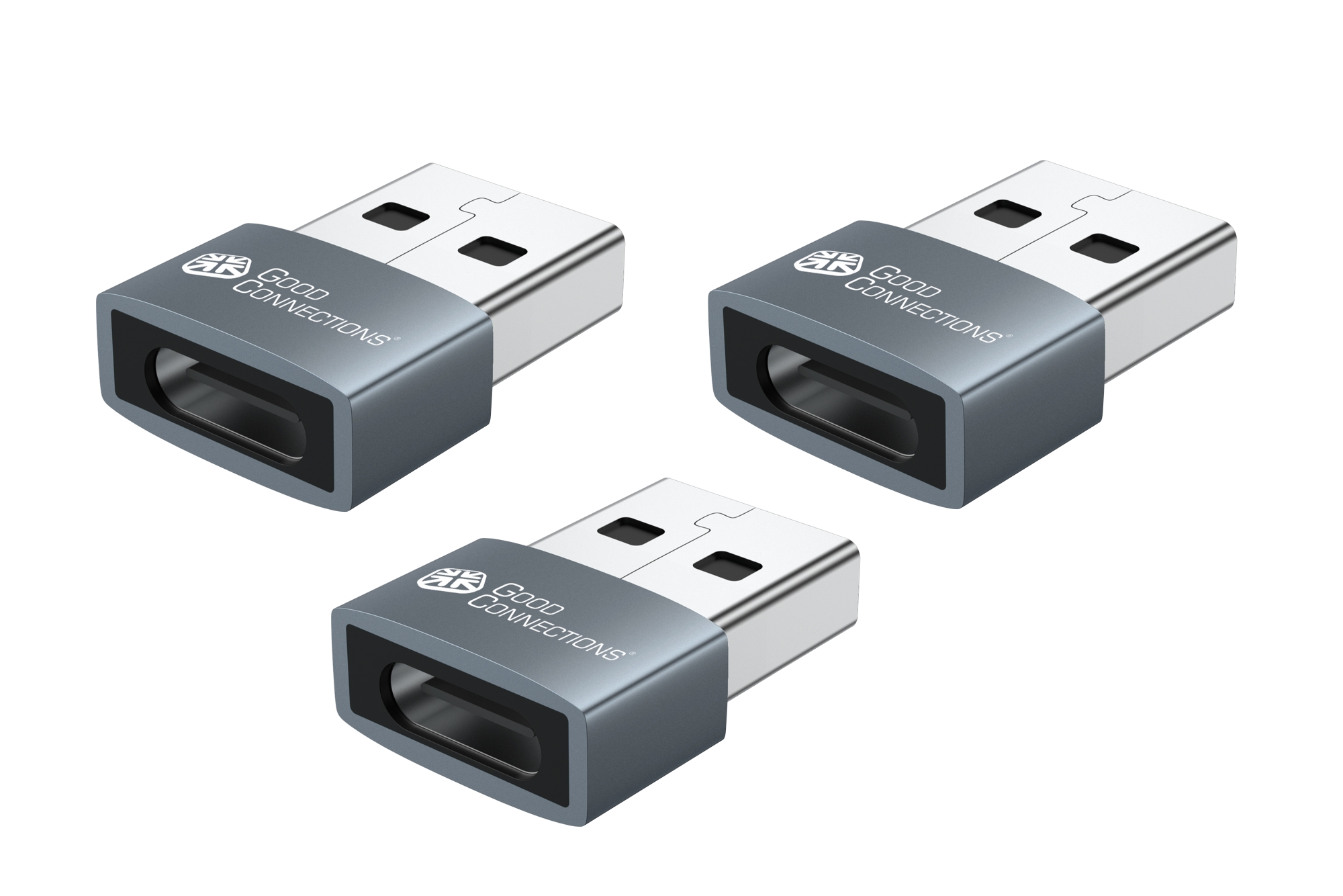 Adapter USB 2.0 Stecker A an USB-C™ Buchse, Aluminiumgehäuse, grau, 3er-Set