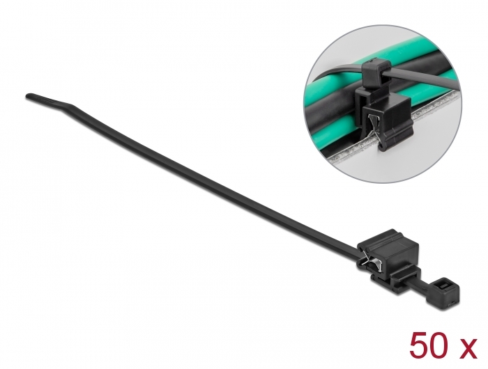 Kabelbinder mit Befestigungsclip L 200 x B 4,8 mm schwarz 50 Stück