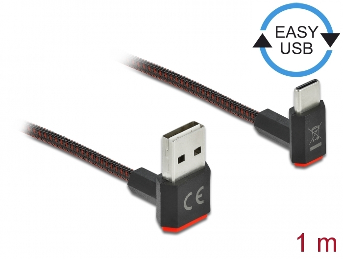 EASY-USB 2.0 Kabel Typ-A Stecker zu USB Type-C™ Stecker gewinkelt oben / unten 1 m schwarz