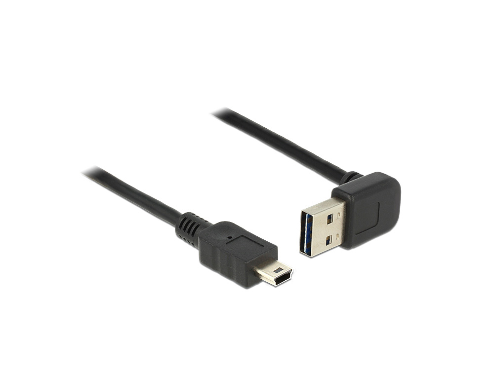 Anschlusskabel USB 2.0 EASY Stecker A an mini Stecker, oben/unten gewinkelt, schwarz, 1m