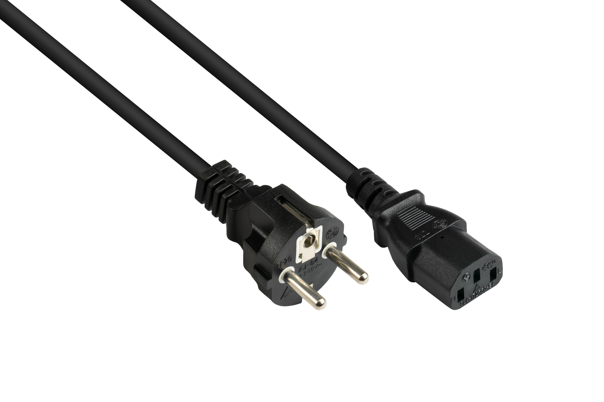 Netzkabel Schutzkontakt-Stecker Typ E+F (gerade) an C13 (gerade), schwarz, 0,75 mm², 1 m