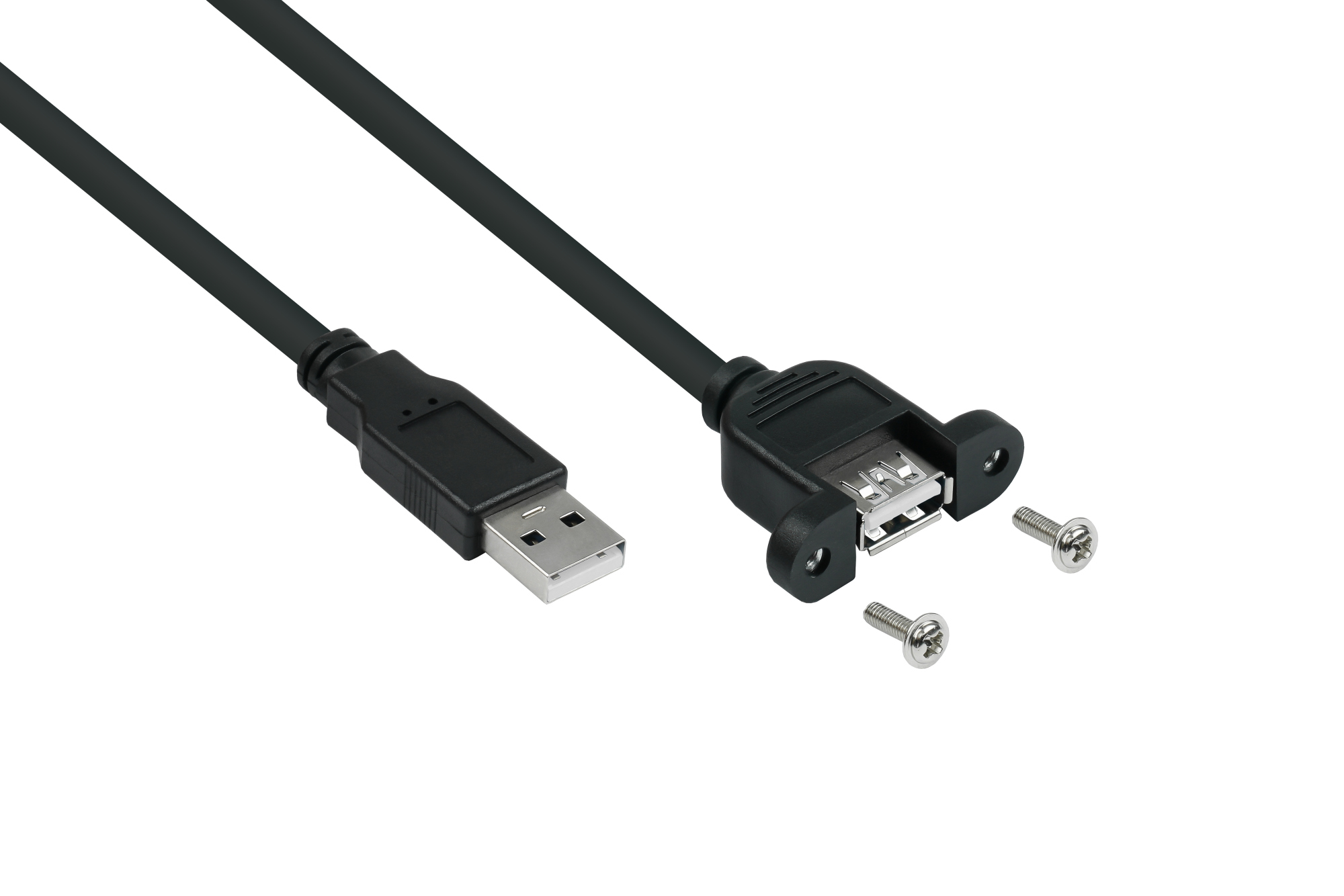 USB 2.0 Einbau-Verlängerung Stecker A an Buchse A, Premium, AWG28 / AWG24, KUPFER, schwarz, 2m