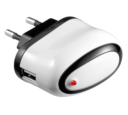 Reiseladeadapter USB, 230V -> USB (1A), weiß/schwarz
