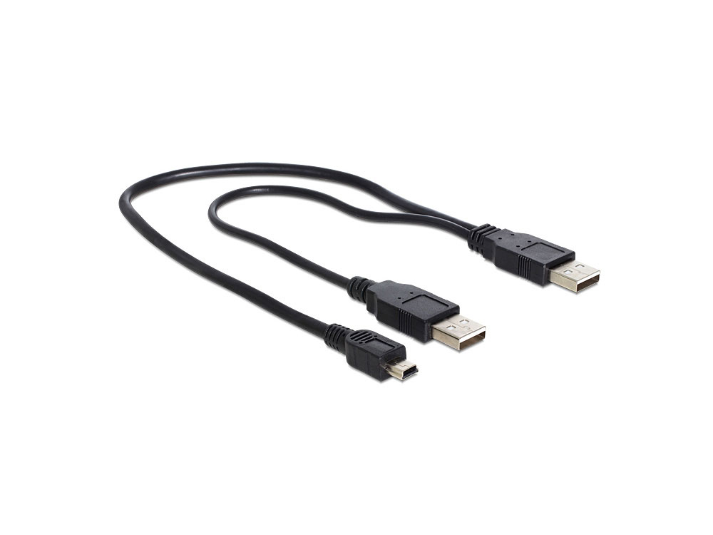 Y-Kabel USB 2.0, 2x Stecker A an Mini 5 pol, schwarz, 0,3m