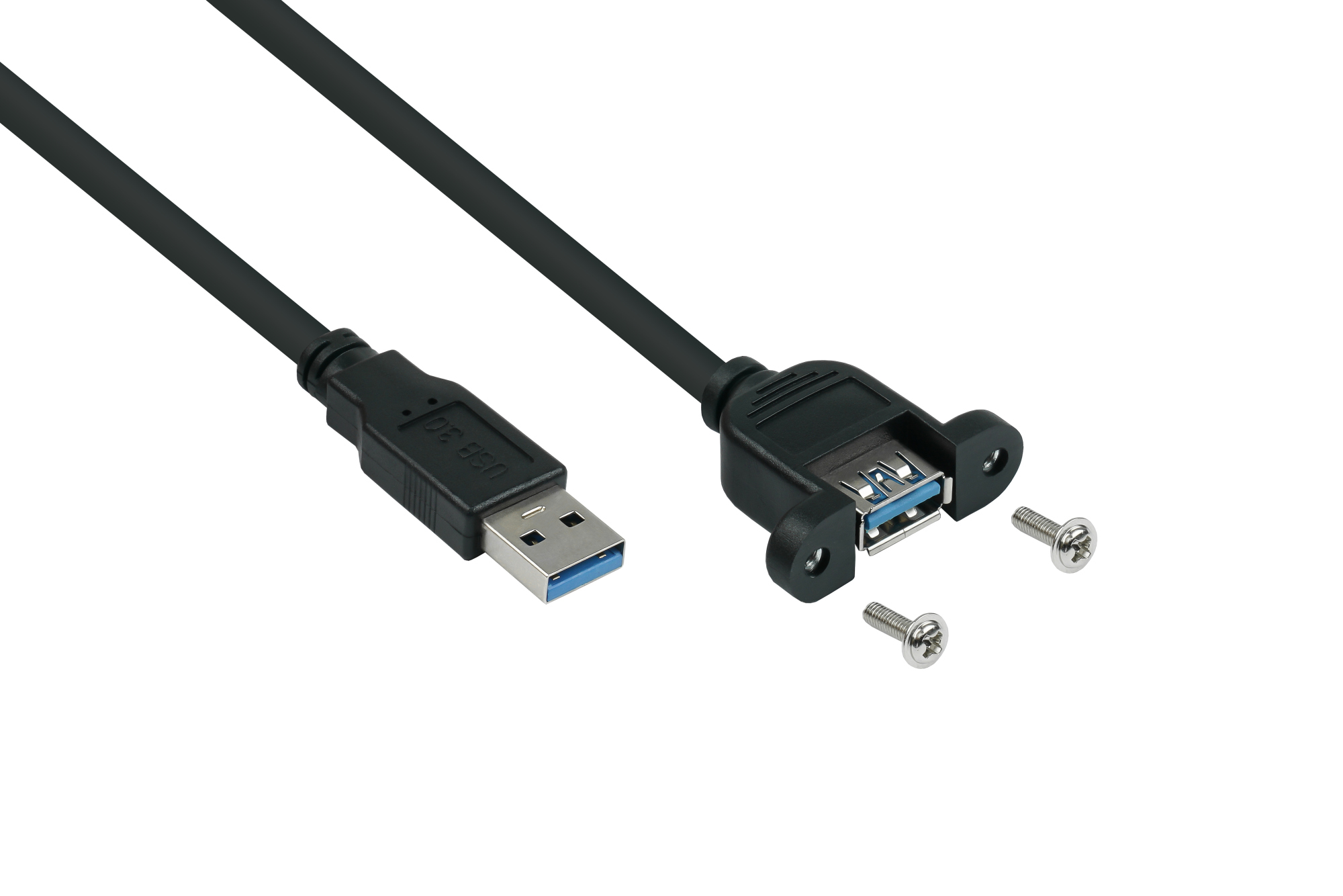 USB 3.0 Einbau-Verlängerung Stecker A an Buchse A, Premium, AWG28 / AWG24, UL, KUPFER, schwarz, 3m