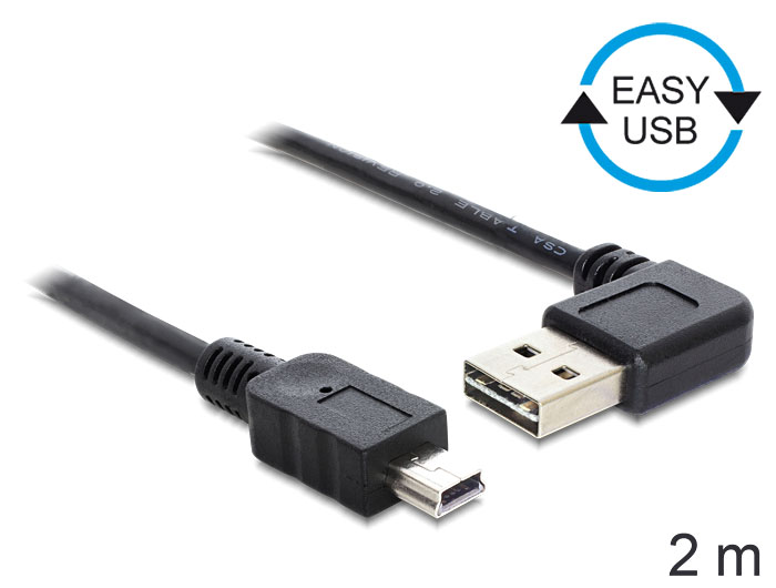 Anschlusskabel USB 2.0 EASY Stecker A an mini Stecker, gewinkelt, schwarz, 2m