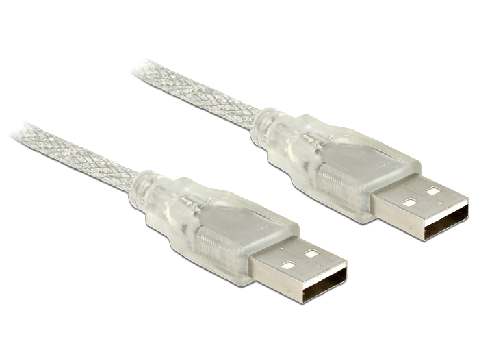 Anschlusskabel USB 2.0 A Stecker an USB 2.0 A Stecker, transparent, 2m