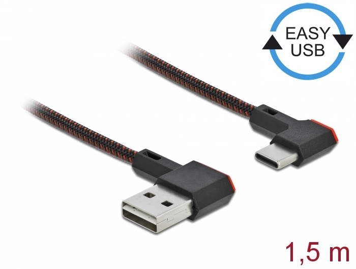 EASY-USB 2.0 Kabel Typ-A Stecker zu USB Type-C™ Stecker gewinkelt links / rechts 1,5 m schwarz