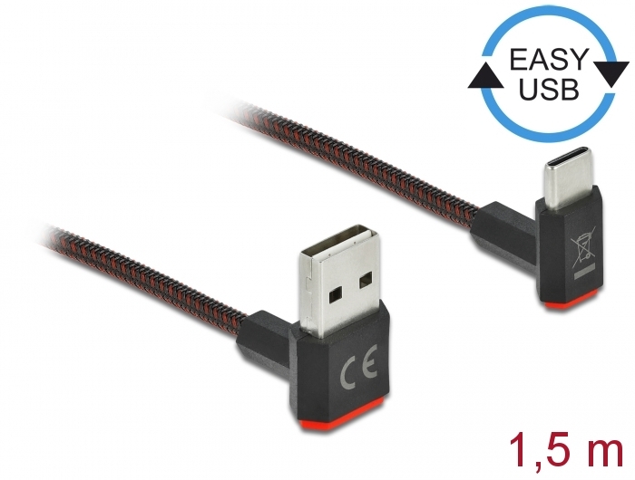 EASY-USB 2.0 Kabel Typ-A Stecker zu USB Type-C™ Stecker gewinkelt oben / unten 1,5 m schwarz