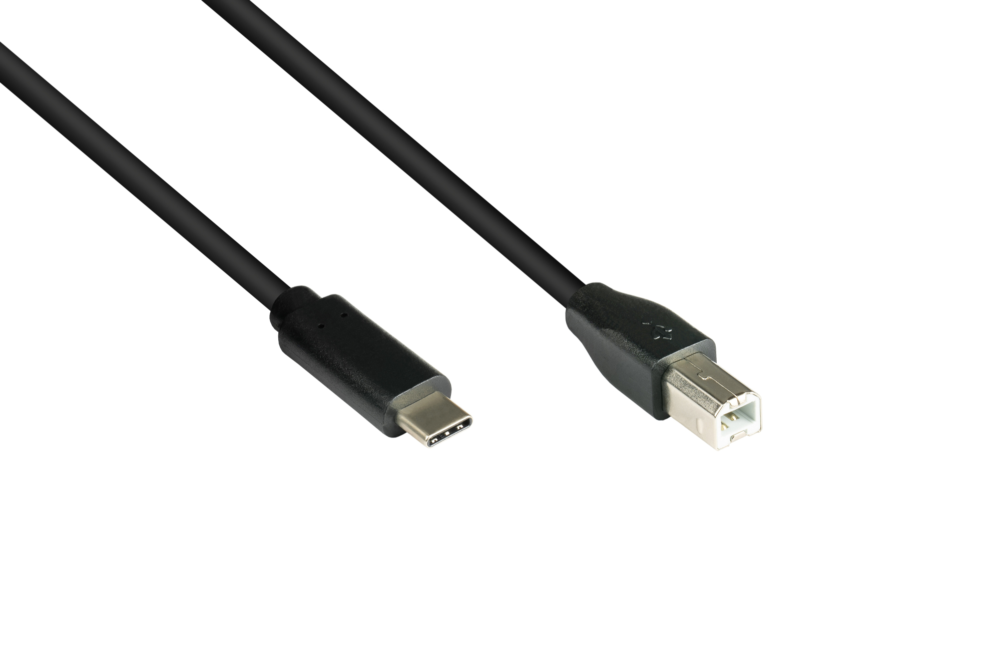 Anschlusskabel USB 2.0, USB-C™ Stecker an USB 2.0 B Stecker, CU, schwarz, 1,8m