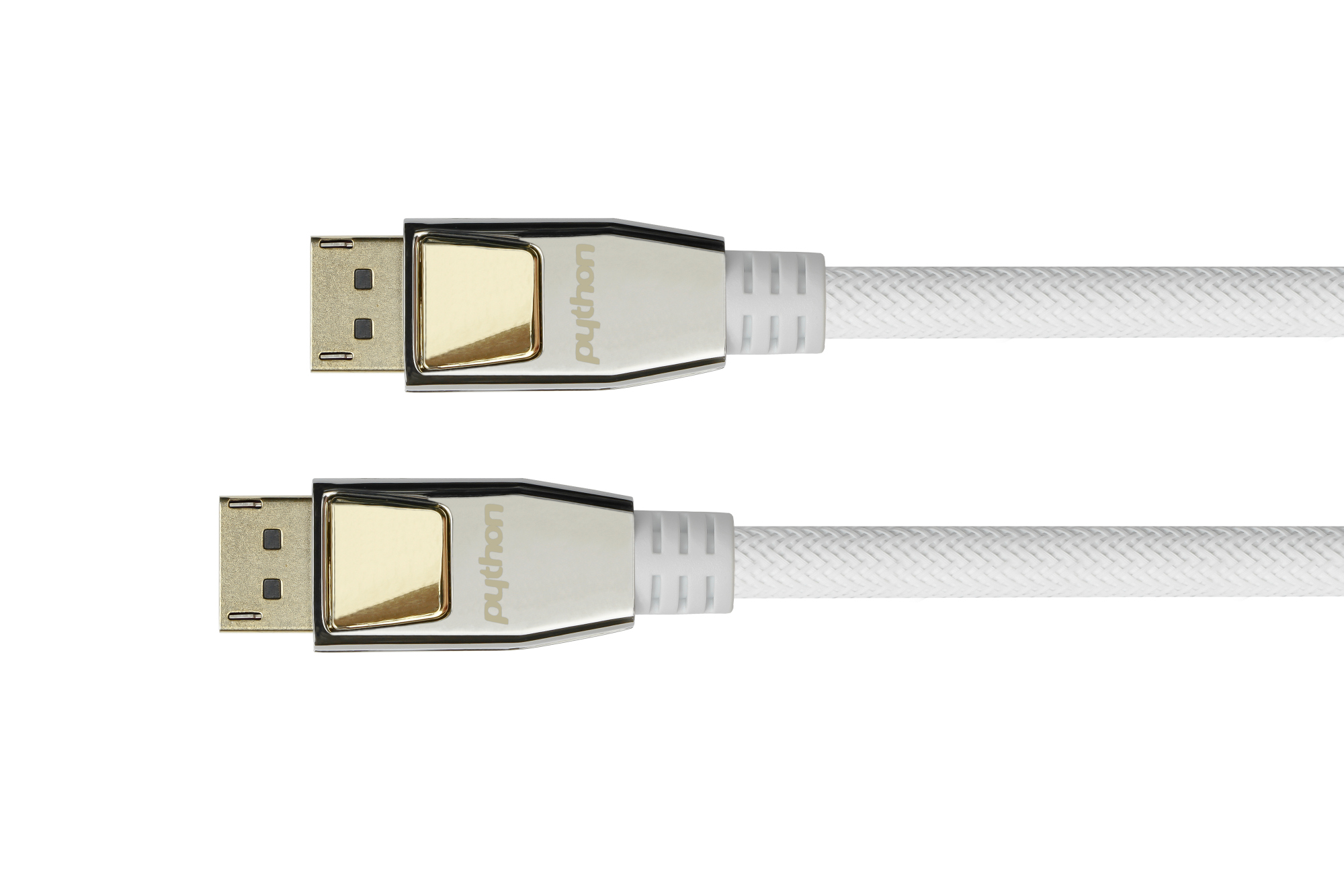 Anschlusskabel DisplayPort 1.2, 4K / UHD @60Hz, Vollmetallstecker, OFC, Nylongeflecht weiß, 10m