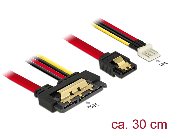 Kabel SATA 6 Gb/s 7 Pin Bu + Floppy 4 Pin Strom St an SATA 22 Pin Bu gerade Metall, 0,3m