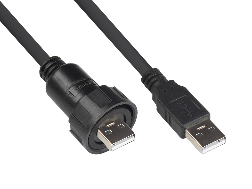 Industrie-Steckverbinder S4 - USB 2.0 Kabel, Stecker A mit Verschraubung an Stecker A, schwarz, 1m