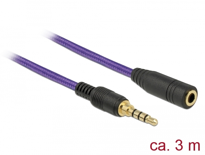 Verlängerungskabel Audio Klinke 3,5 mm Stecker an Buchse iPhone 4 Pin, violett, 3 m