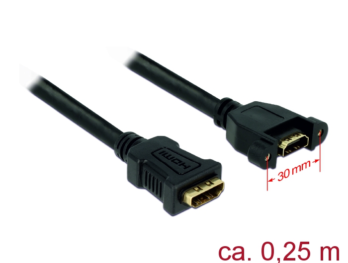 Kabel HDMI-A Buchse an HDMI-A Buchse an Einbau, 4K 30Hz, schwarz, 0,25m