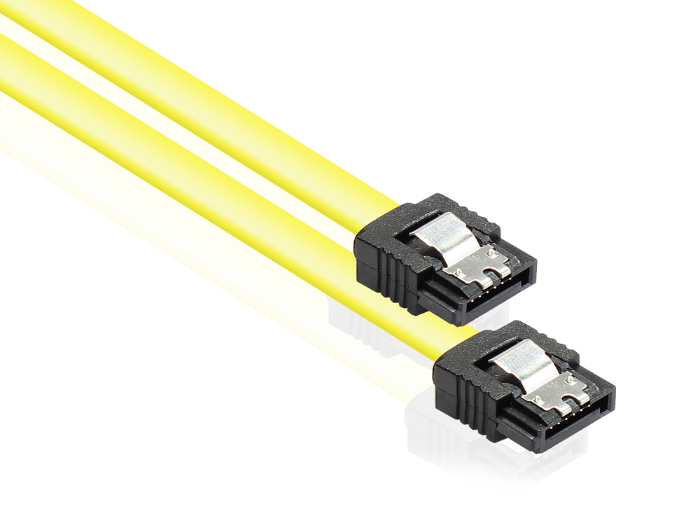 Anschlusskabel SATA 6 Gb/s mit Metallclip, gelb, 0,3m