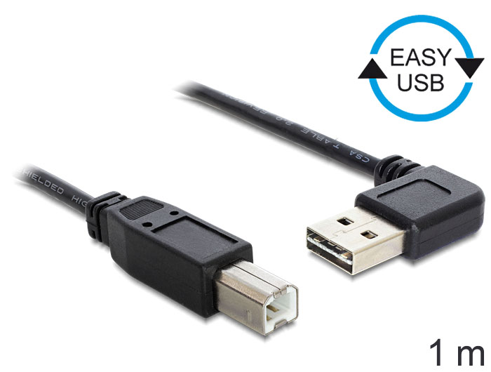 Anschlusskabel USB 2.0 EASY Stecker A an Stecker B, gewinkelt, schwarz, 1m