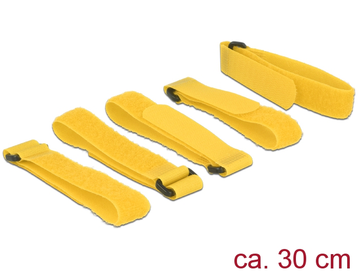 Klett-Kabelbinder L 300mm x B 20mm, 5 Stückmit Schlaufe, gelb