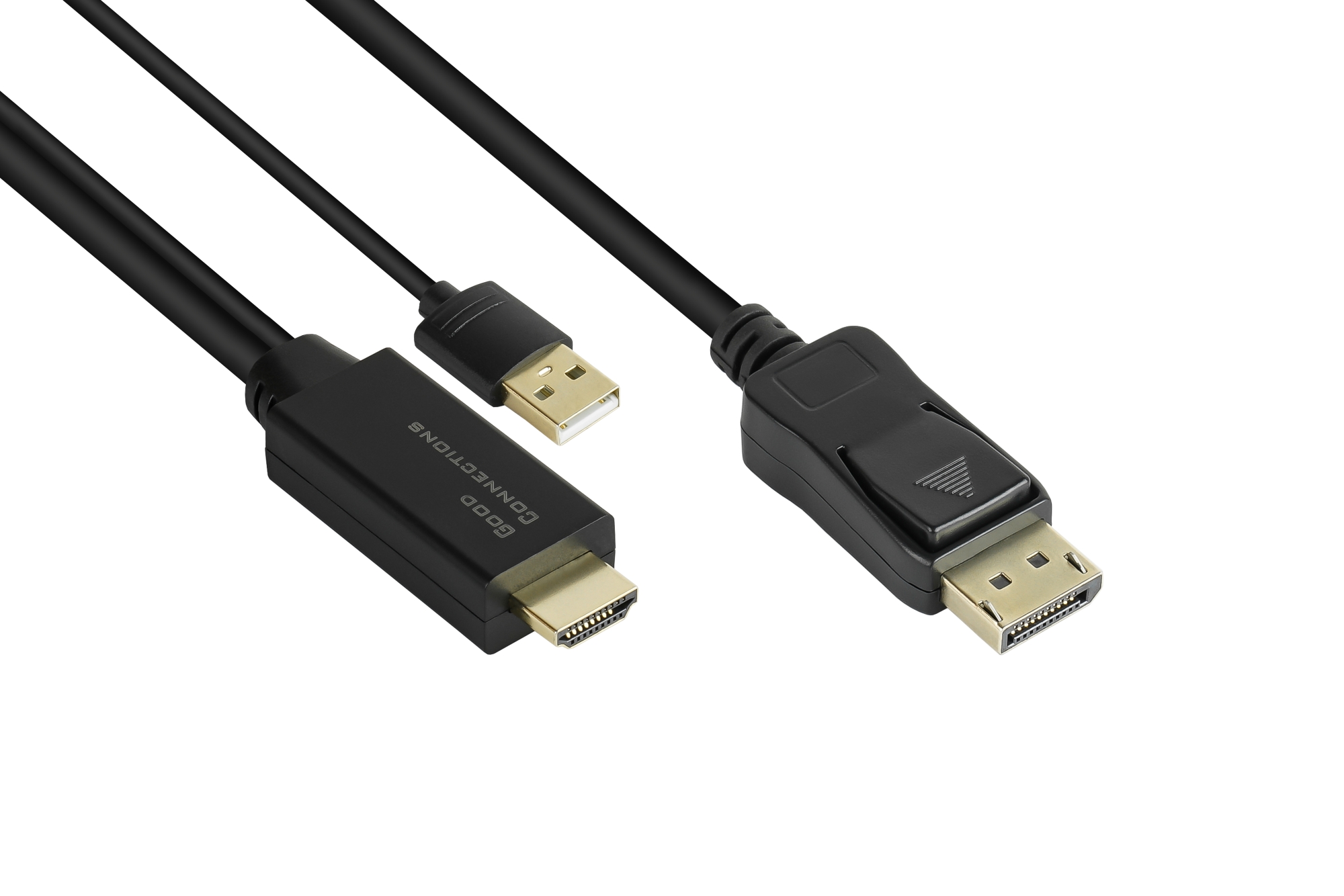 Adapterkabel HDMI 2.0b Stecker an DisplayPort 1.2 Stecker, 4K @60Hz, USB Power, schwarz, 2m