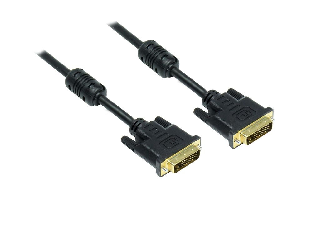 Anschlusskabel  DVI-D 24+1 Stecker an Stecker, vergoldete Kontakte, mit Ferritkern, schwarz, 5m