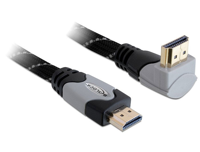 Anschlusskabel High Speed HDMI® mit Ethernet,einseitig nach oben gewinkelt, 1m, grau