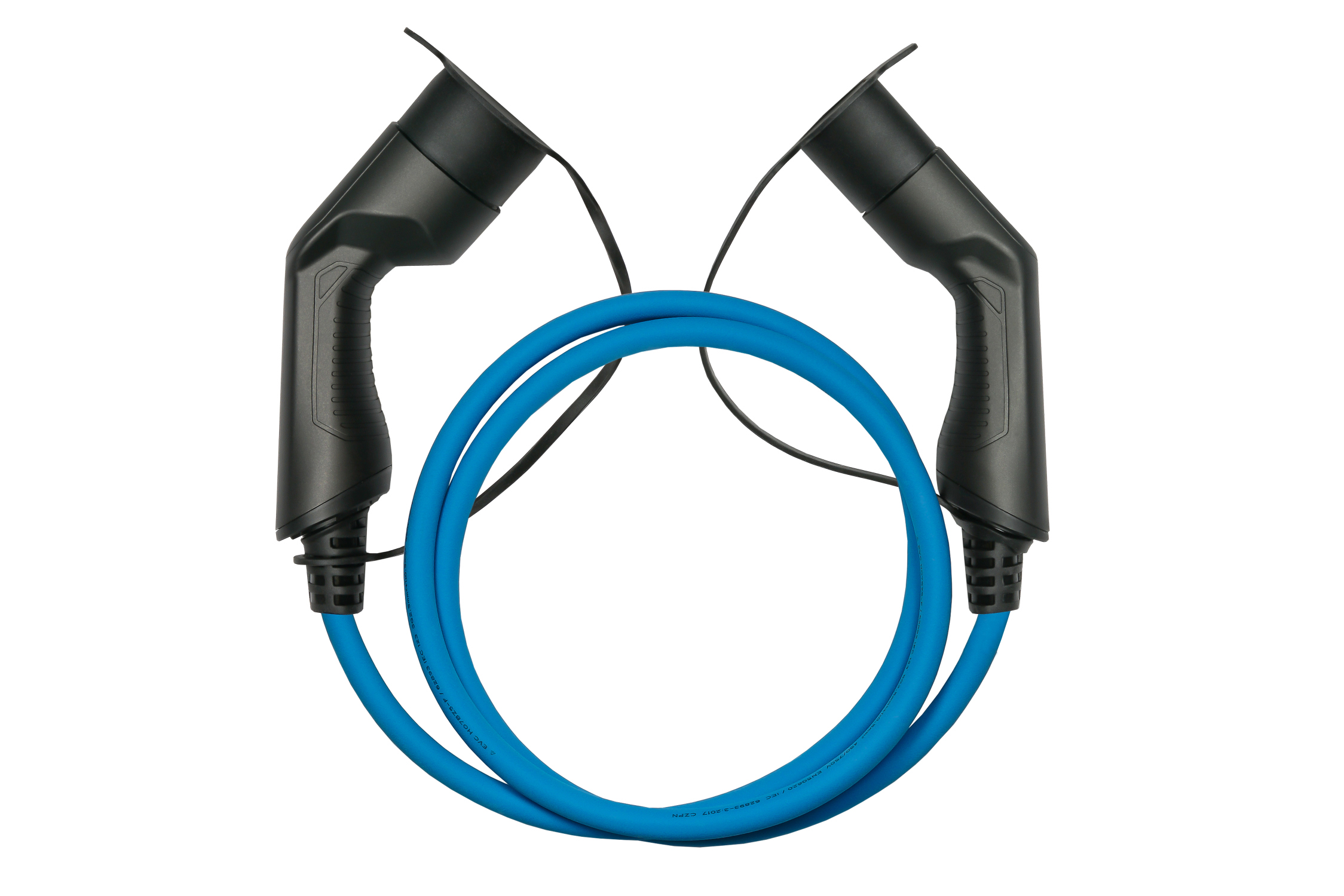 E-Auto-Ladekabel Mode 3, Typ 2 Stecker an Buchse, 3-phasig, 16 A, 11 kW, blau, 5m